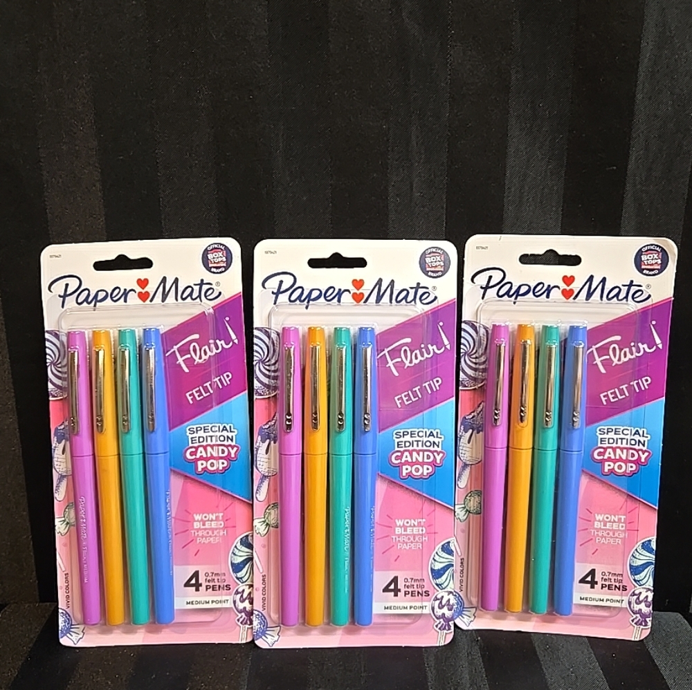 3pc Lot Paper Mate Flair Felt Tip Medium Point Pens 4ct Each Special Edition